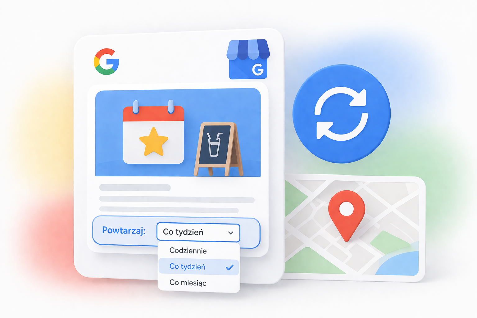 Cykliczne powtarzanie postów w Google Moja Firma 1 Cykliczne posty w Google Business Profile – automatyczne powtarzanie publikacji