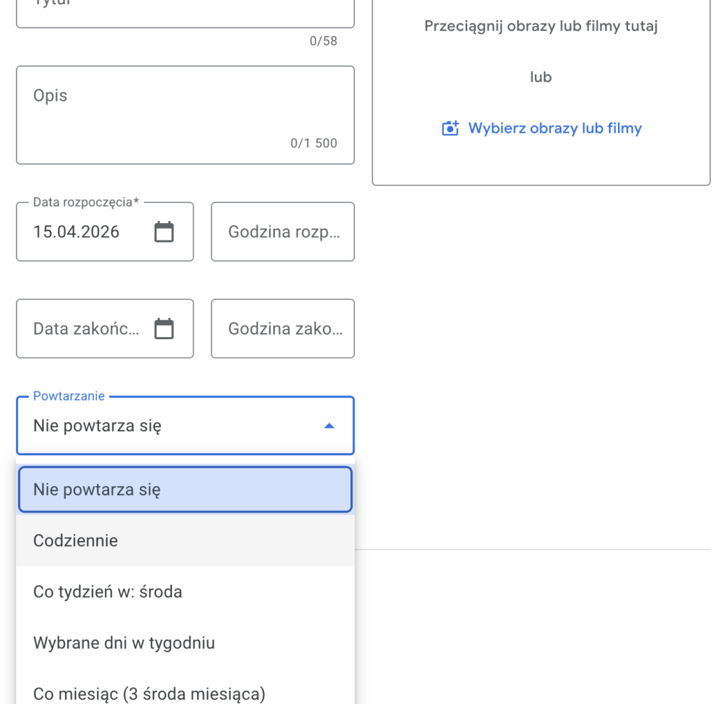 Cykliczne powtarzanie postów w Google Moja Firma 2 image